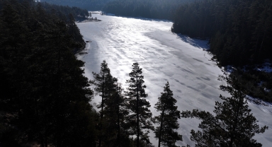 Bolu'da Aladağ Göleti'nin yüzeyi buz tuttu