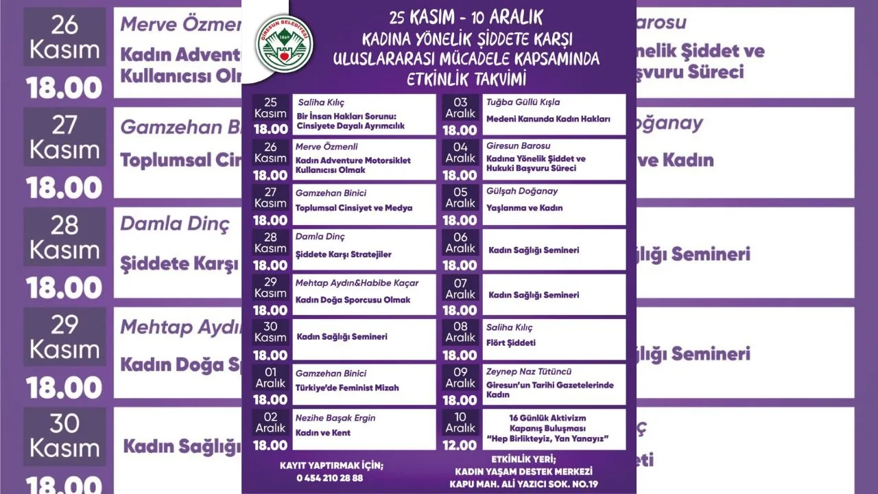 Giresun Belediyesi’nden, Kadına Yönelik Şiddete Karşı 16 Günlük Aktivizm Programı