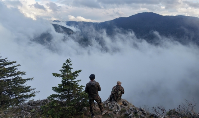 Sinop'ta Çatak Kanyonu Tabiat Parkı sisler arasında dronla görüntülendi